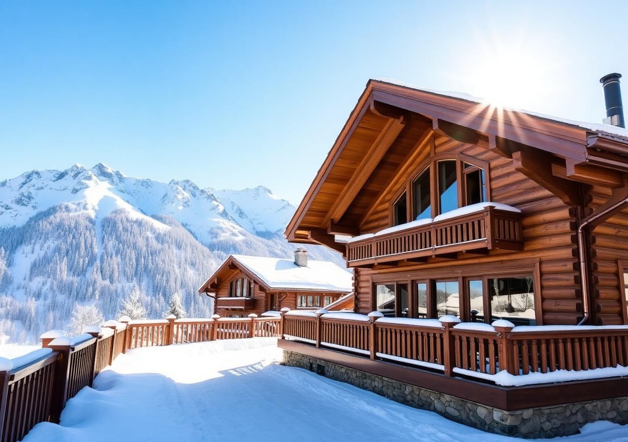 Chalet OWN18 sous la neige avec vue sur les sommets